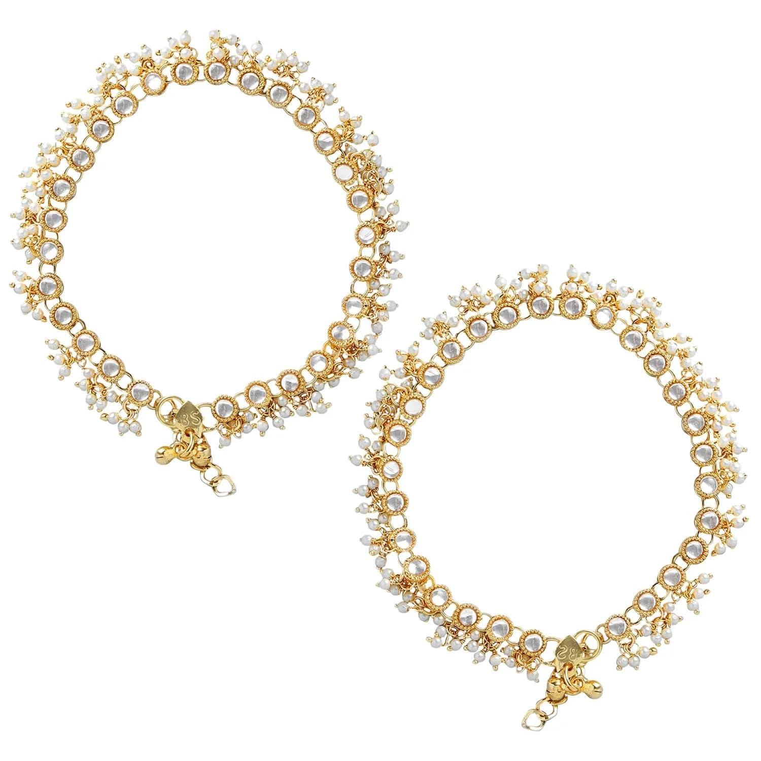 I Jewels Gold Plated Kundan Anklets for Women | 25cm (9.84 inches) - view 4