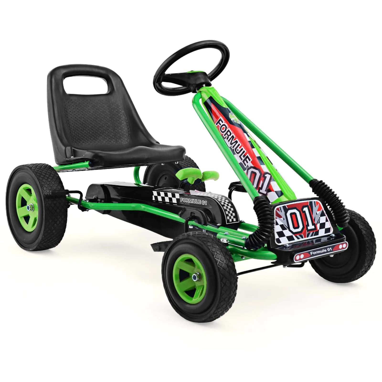 HONEY JOY Go Kart for Kids 4 Wheel Off-Road Pedal Ride On | Adjustable Seat & Safety — Green
