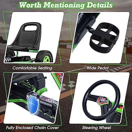 HONEY JOY Go Kart for Kids, 4 Wheel Off-Road Pedal Car | Adjustable Seat & EVA Tires (Green) thumbnail 5