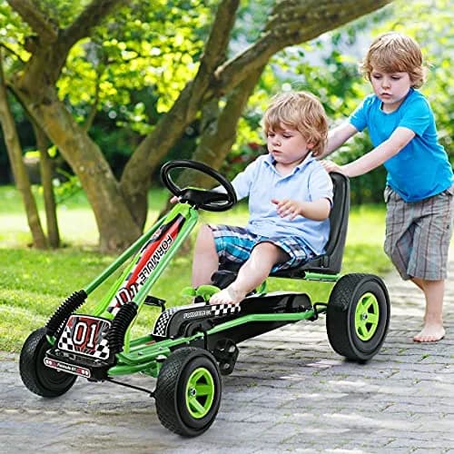 HONEY JOY Go Kart for Kids, 4 Wheel Off-Road Pedal Car | Adjustable Seat & EVA Tires (Green) thumbnail 8