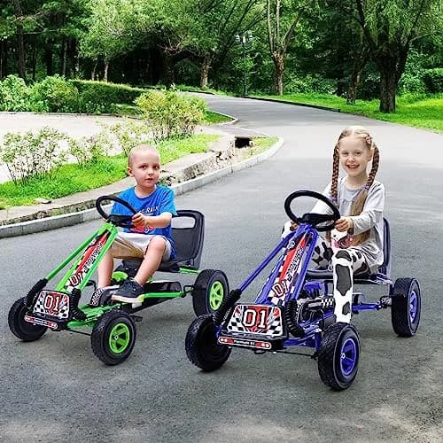 HONEY JOY Go Kart for Kids, 4 Wheel Off-Road Pedal Car | Adjustable Seat & EVA Tires (Green) thumbnail 2