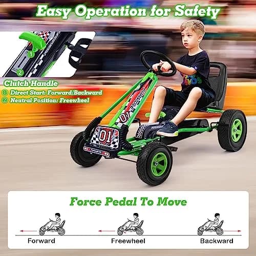 HONEY JOY Go Kart for Kids, 4 Wheel Off-Road Pedal Car | Adjustable Seat & EVA Tires (Green) thumbnail 3