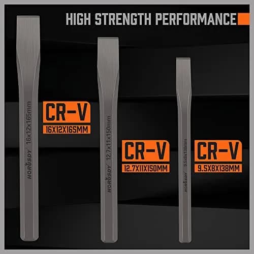 HORUSDY 3-Piece Heavy-Duty Cold Chisel Set 3/8", 1/2", 5/8" | Cr-V Steel for Metalworking & Masonry thumbnail 4