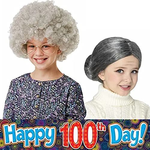 Cupohus Old Lady Costume Set Grandma Wig Granny Wig Cap Madea Granny Glasses Eyeglass Chains Cords Faux Pearl Bead Necklace (silver white bun) | Cosplay Costume thumbnail 6