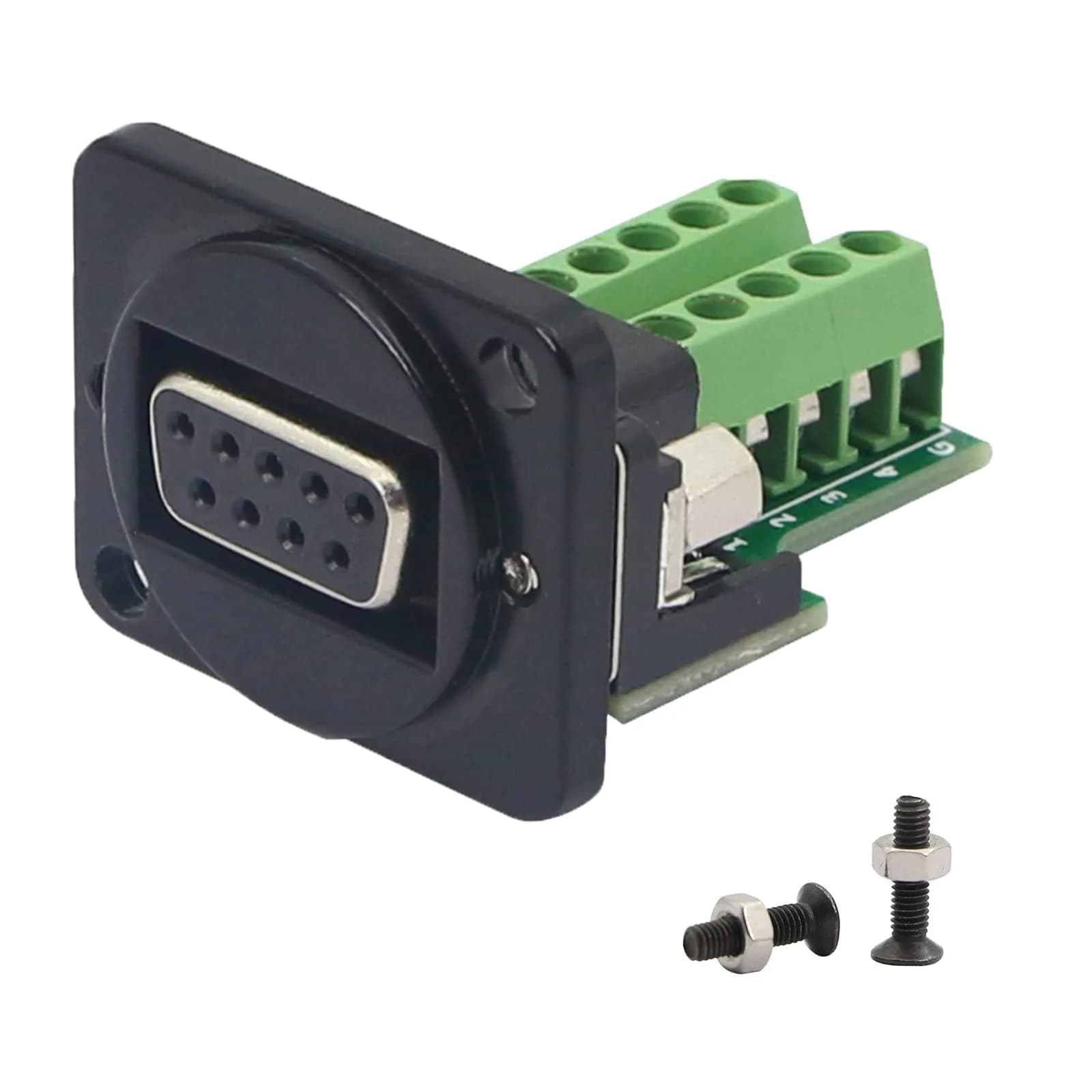 QIANRENON DB9 Panel Mount Terminal RS232 Serial to Female Adapter Connector Breakout Board, Black | Easy Install, No Soldering — Black