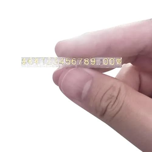 MECCANIXITY Adjustable Removable Mini Cube Price Tag Display Number Letter Price Label Stand Block Kit Gold on Clear (16 Sets) thumbnail 6