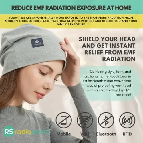 Radia Smart EMF Protection Slouch Beanie Grey | 5G Blocking RF Shielding Hat thumbnail 6