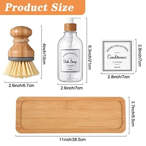 Zopeal Transparent Soap Dispenser Set with Bamboo Tray & Brush | 500ml (16 oz) Refillable Countertop Dispensers (2-Pack) thumbnail 2