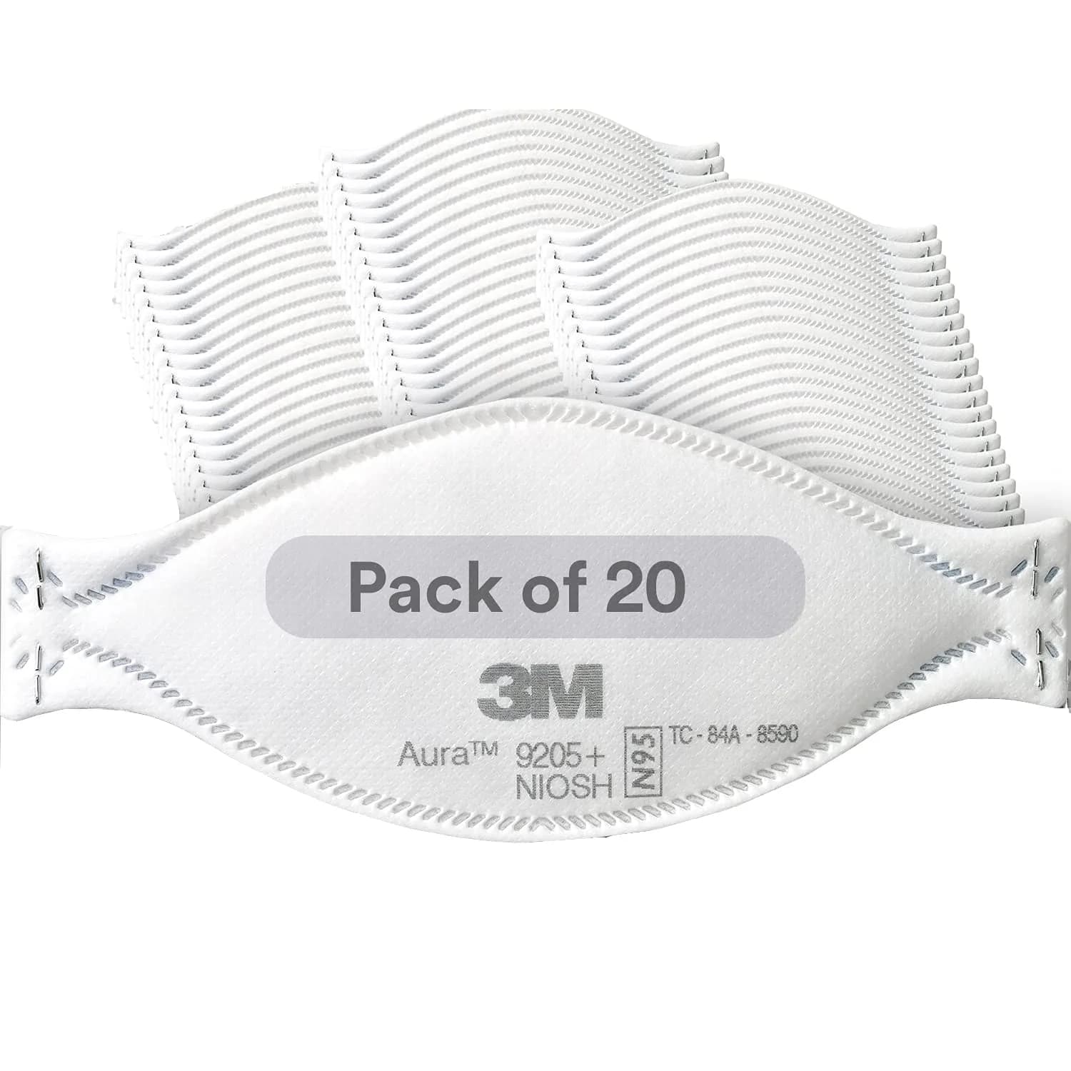 3M Aura Particulate Disposable Respirator 9205+ N95 (20-Pack, White) | NIOSH Approved for 95% Filtration - main product image