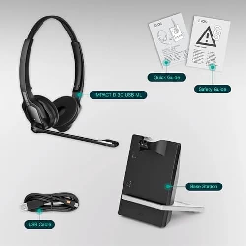 EPOS Impact D 30 USB ML Wireless DECT Dual Ear Headset Black | Clear Calls & Long Range thumbnail 5