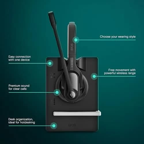EPOS Impact D 30 USB ML Wireless DECT Dual Ear Headset Black | Clear Calls & Long Range thumbnail 2