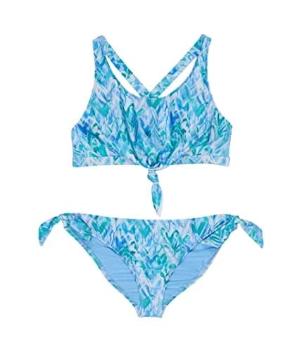 Splendid Girls Knot Front Bralette & Tie Side Retro Pant Set Blue | Heart Pattern, Polyester Blend, Snug Fit thumbnail 1