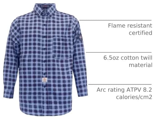 BOCOMAL Men's FR Shirts Printed Plaid Button Up 6.5oz Lightweight Workwear | NFPA 70E & NFPA 2112 Certified thumbnail 4