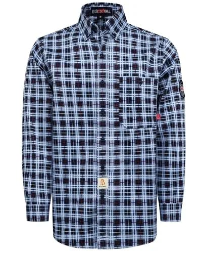 BOCOMAL Men's FR Shirts Printed Plaid Button Up 6.5oz Lightweight Workwear | NFPA 70E & NFPA 2112 Certified thumbnail 3