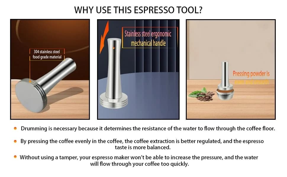 Boicafe 39mm Coffee Tamper with Mat & Brush - 304 Stainless Steel Base, Heavy Duty Espresso Presser (Silver) thumbnail 10