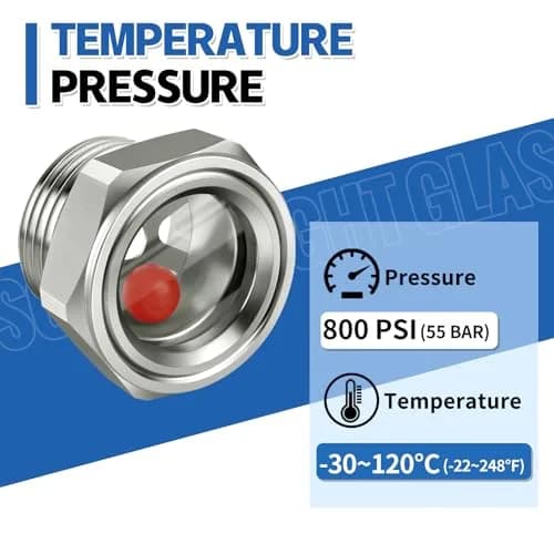 Boltigen Stainless Steel Oil Sight Glass 1/2 NPT Male Hex Head | Pressure Rated 800 PSI thumbnail 5