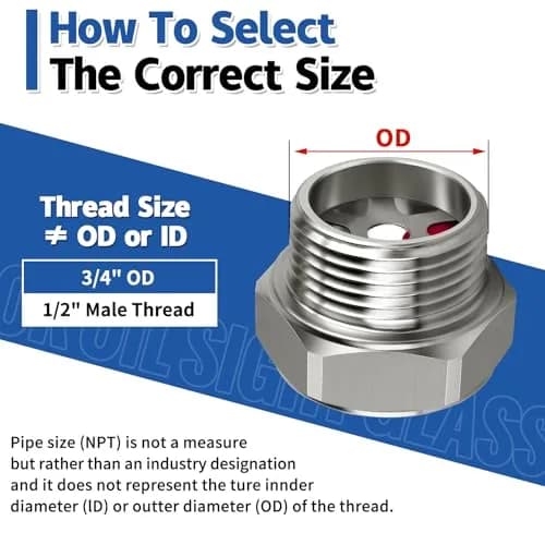 Boltigen Stainless Steel Oil Sight Glass 1/2 NPT Male Hex Head | Pressure Rated 800 PSI thumbnail 2