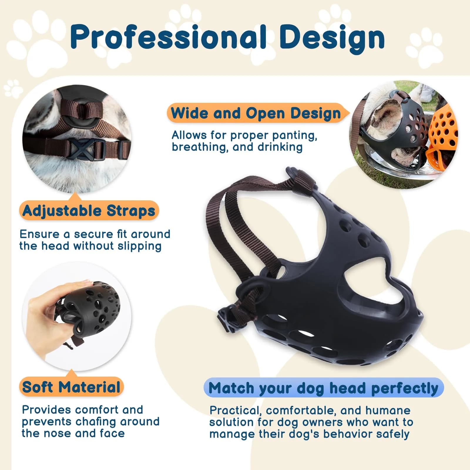 BARKLESS Frenchie Muzzle for Short Snout Dog Muzzle Size M (15"-16.5") | Breathable & Drinkable for Flat-Faced Breeds - view 2