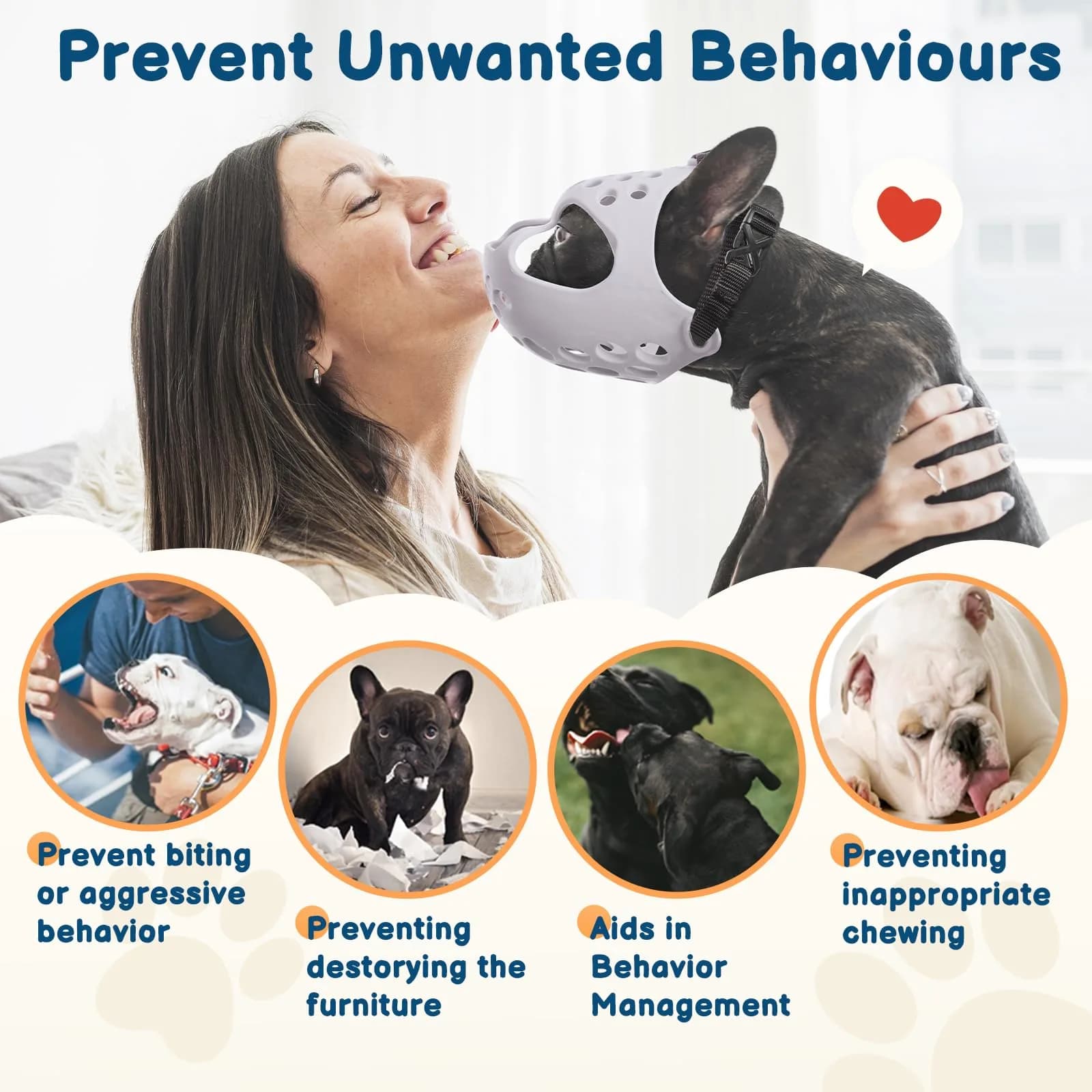 BARKLESS Frenchie Muzzle for Short Snout Dogs, Size S (13"-14.5") Head Circumference | Breathable & Drinkable Grey Muzzle for Biting, Chewing, Licking - view 3