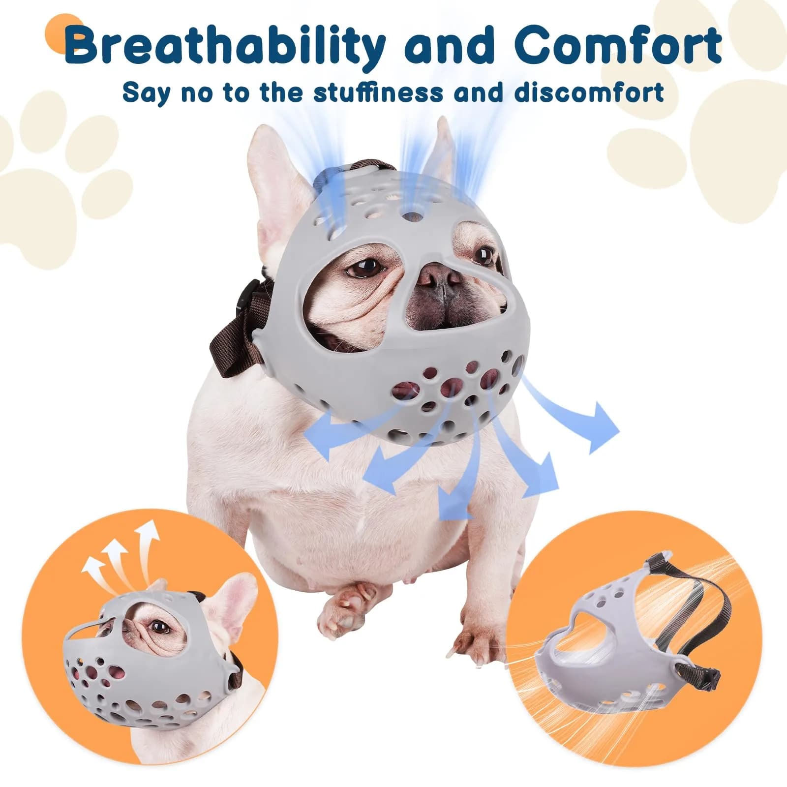 BARKLESS Frenchie Muzzle for Short Snout Dogs, Size S (13"-14.5") Head Circumference | Breathable & Drinkable Grey Muzzle for Biting, Chewing, Licking - view 4