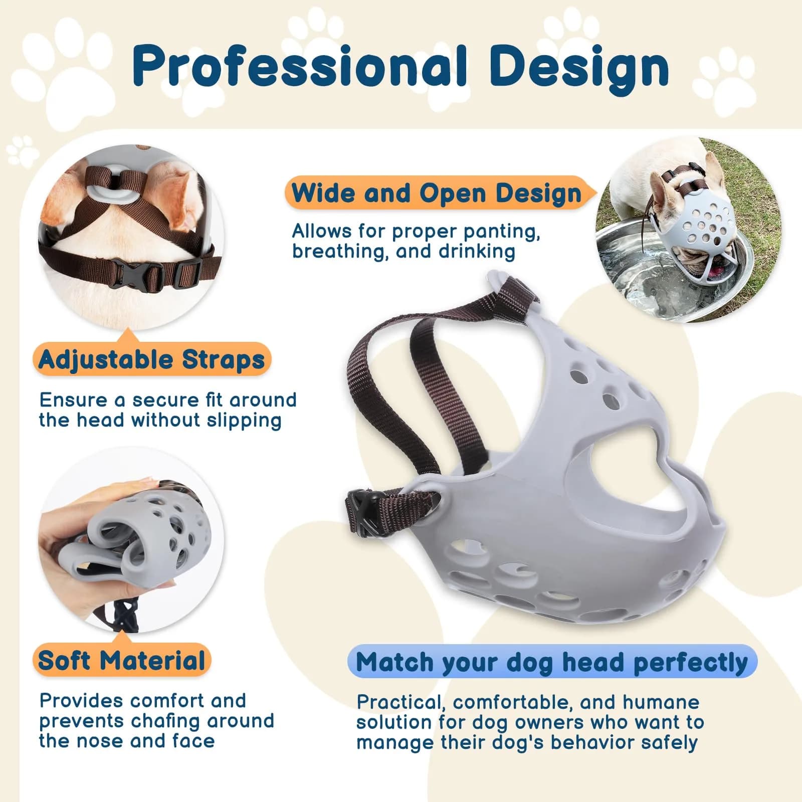 BARKLESS Frenchie Muzzle for Short Snout Dogs, Size L (17"-18.5") | Breathable & Adjustable for French Bulldogs - view 2