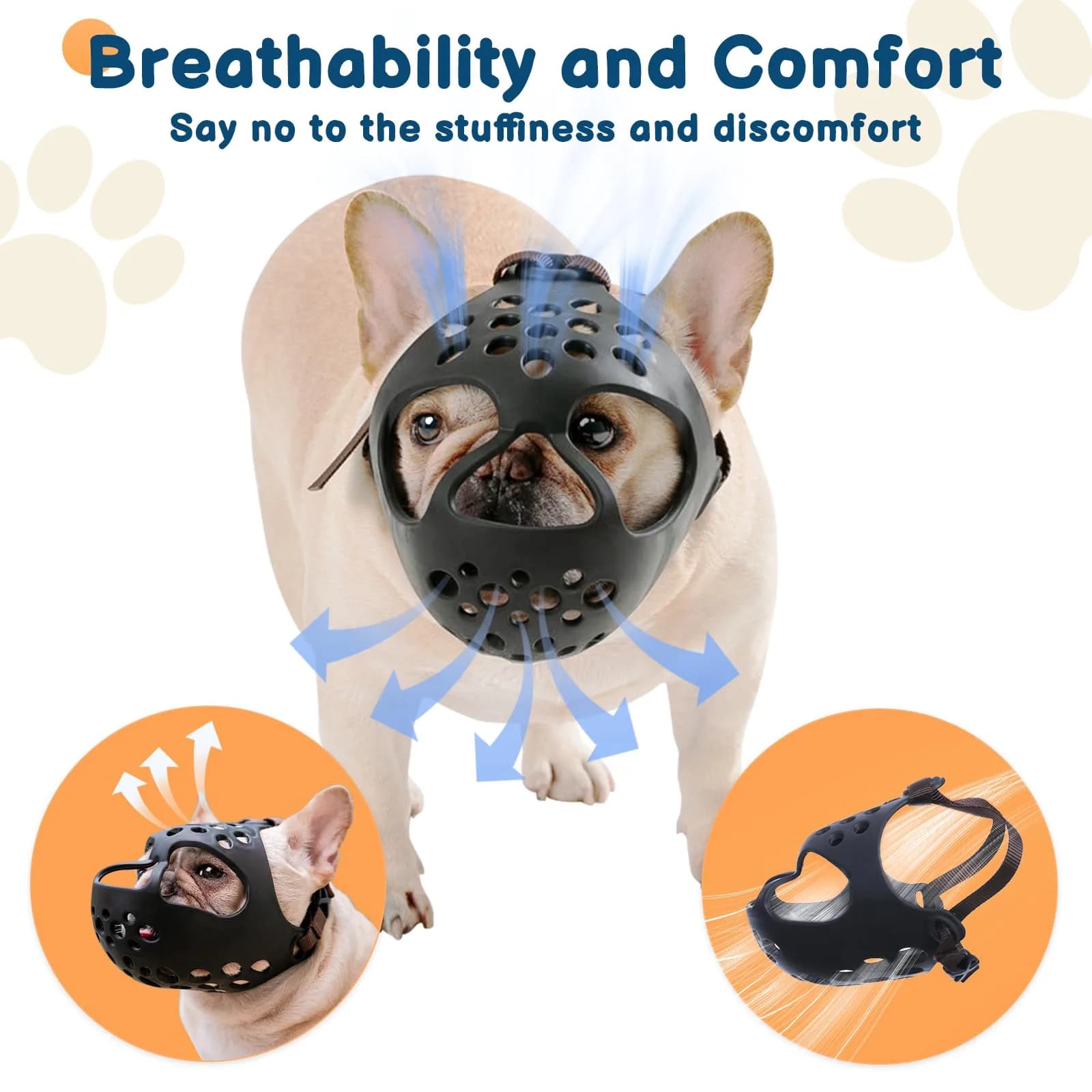 BARKLESS Frenchie Muzzle for Short Snout, Breathable Dog Muzzle for Biting, Size L (17"-18.5") | Allows Drinking - view 4
