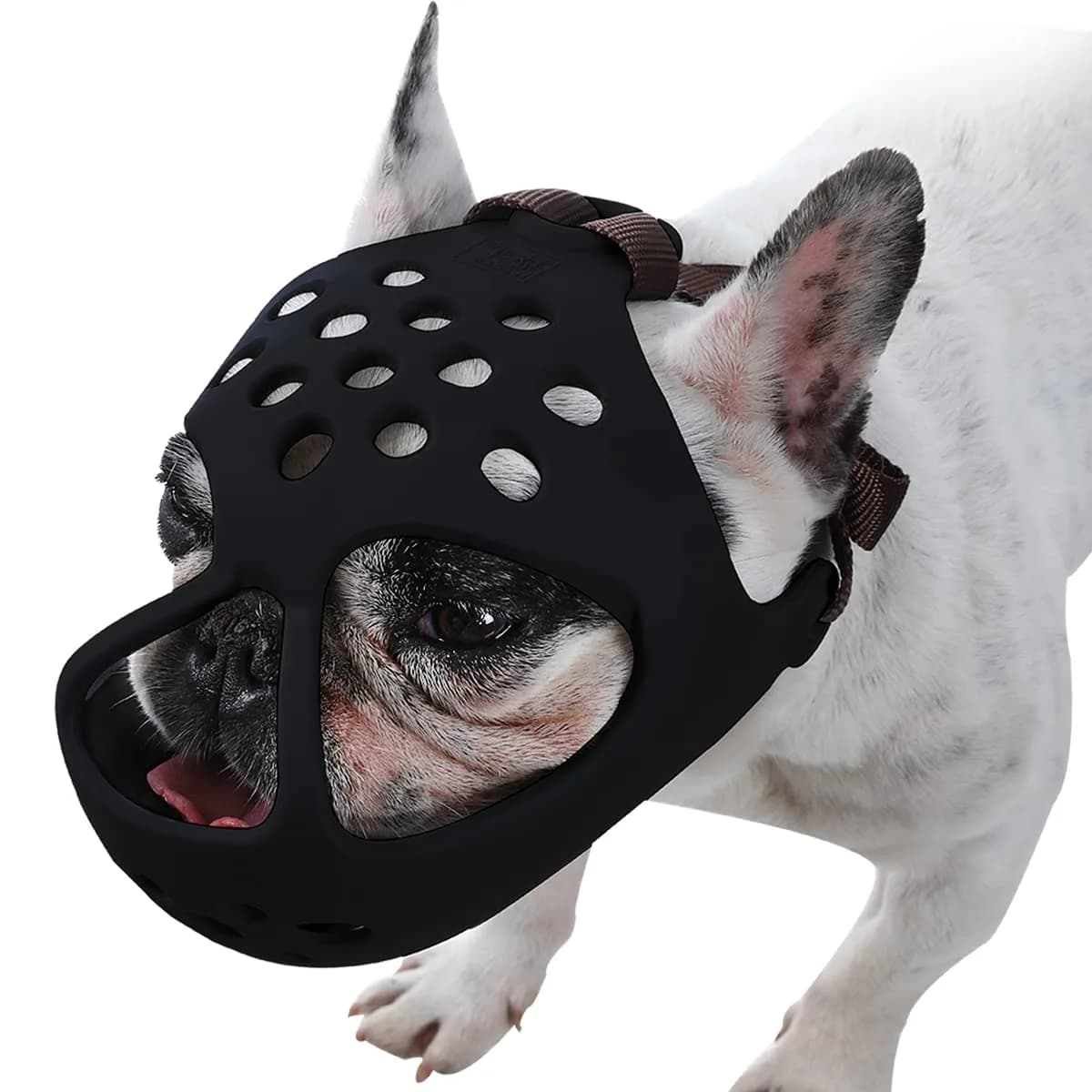 BARKLESS Frenchie Muzzle for Short Snout, Breathable Dog Muzzle for Biting, Size L (17"-18.5") | Allows Drinking - main product image