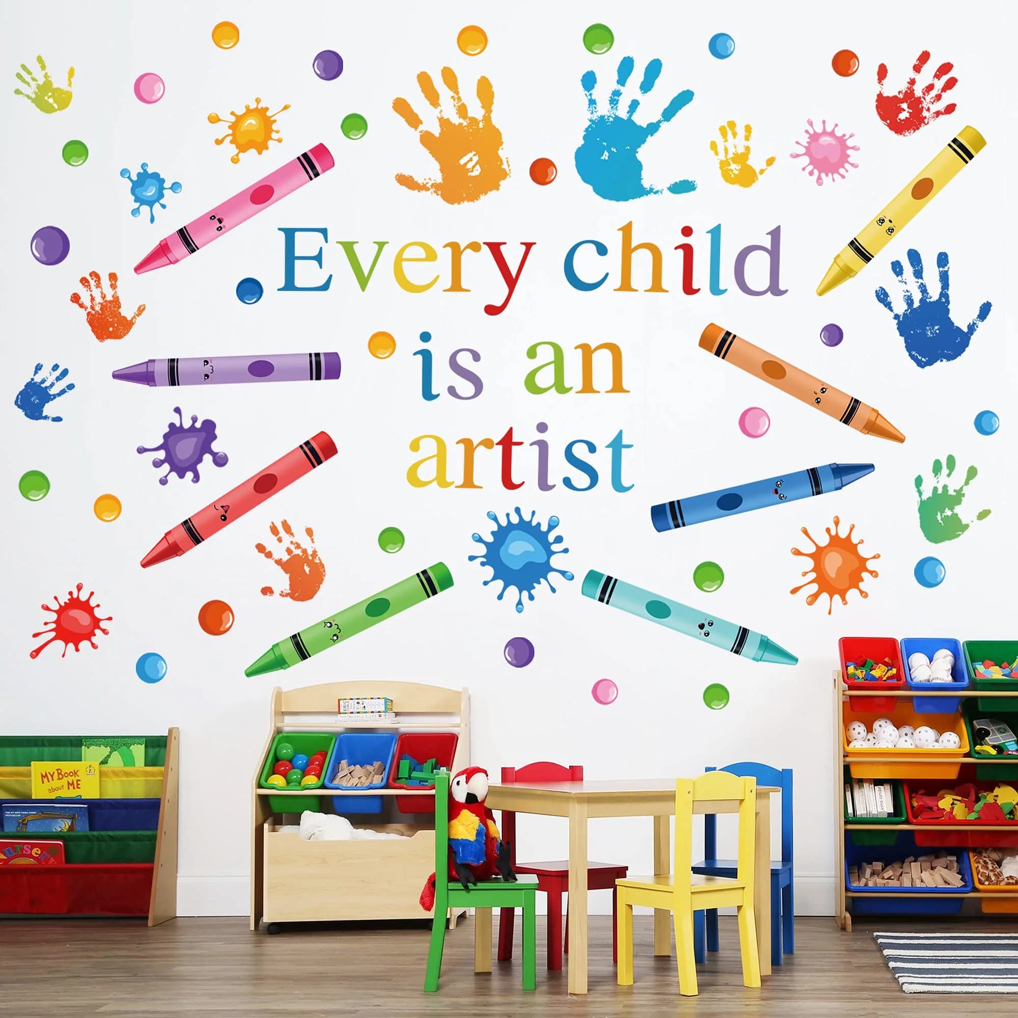 DESERT CAMEL Every Child is an Artist Wall Decals Watercolor Crayon Paint Splatter Wall Decal 4 Sheets (41cm x 29.7cm) | Inspirational Art for Classrooms - main product image