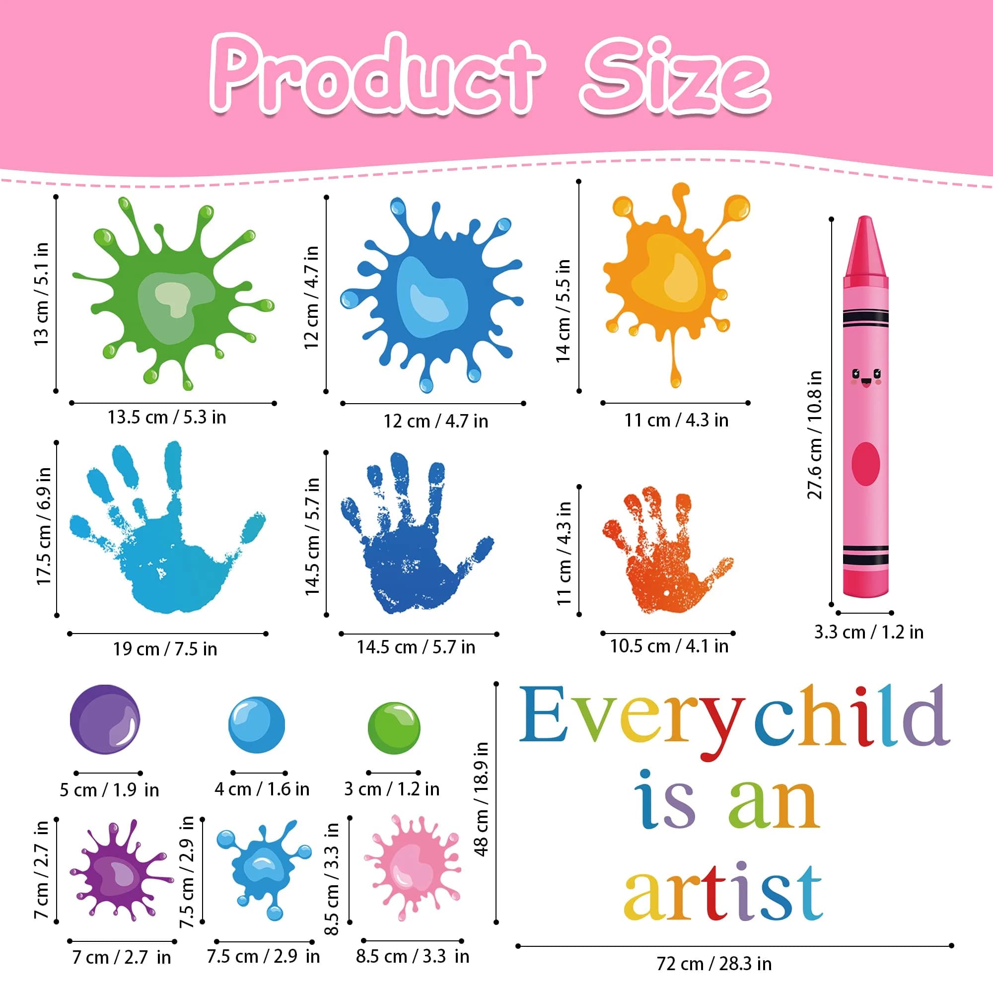 DESERT CAMEL Every Child is an Artist Wall Decals Watercolor Crayon Paint Splatter Wall Decal 4 Sheets (41cm x 29.7cm) | Inspirational Art for Classrooms - view 2