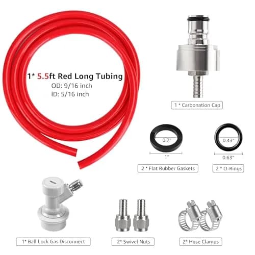 Hgkeke 5.5ft CO2 Gas Line Tubing Kit with Carbonation Cap & Ball Lock Disconnect | Stainless Steel & Red PVC (Pack of 1) thumbnail 2