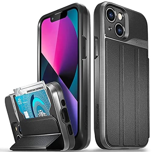 VENA vCommute Wallet Case for iPhone 13 Mini, Black | Military Drop Protection & Magnetic Stand thumbnail 1