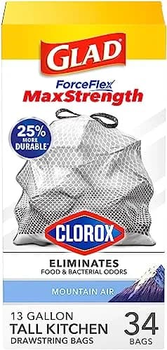 Glad ForceFlex MaxStrength Tall Kitchen Trash Bags 13 Gal 34 Count | Odor Control & Leak Protection thumbnail 1