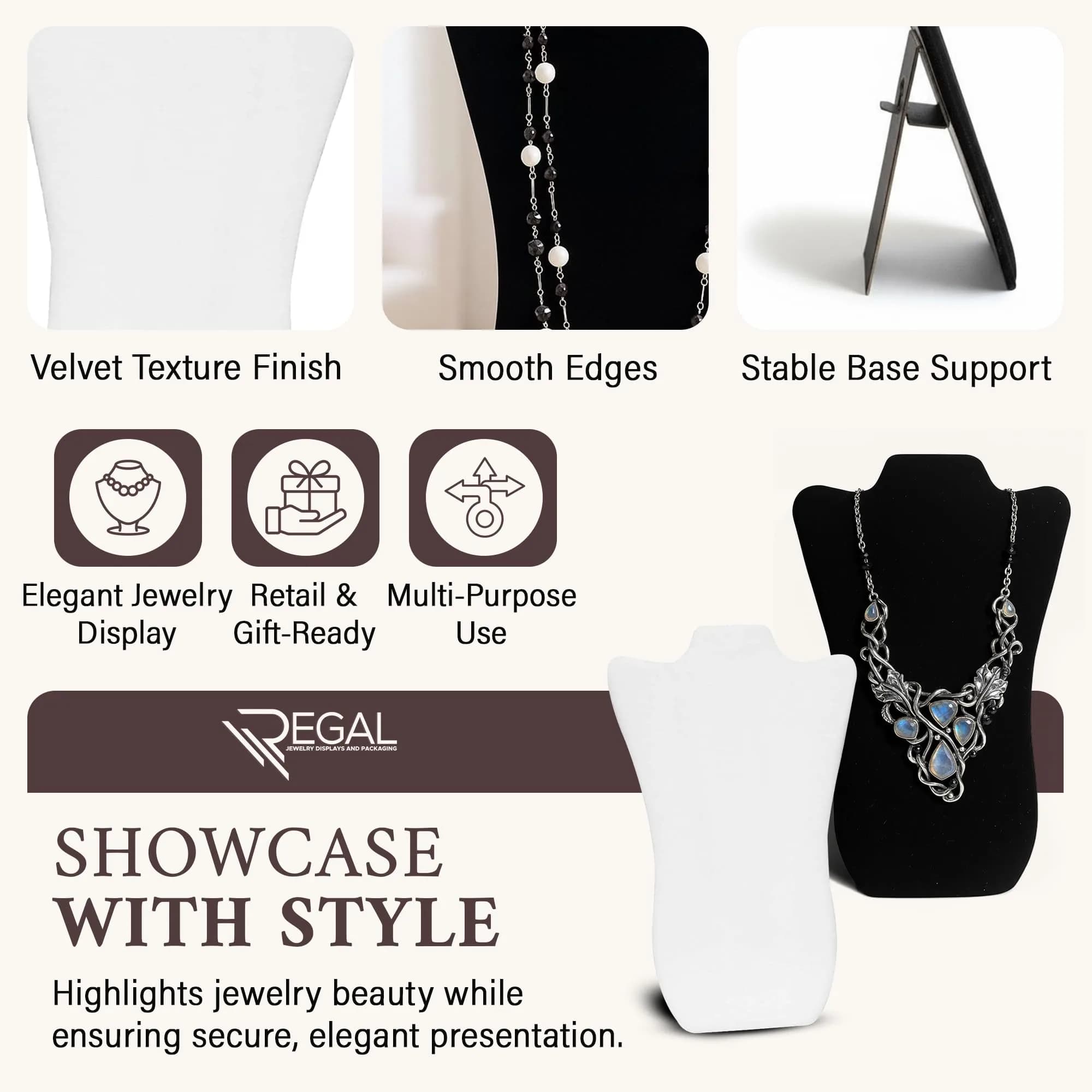 RJ Displays Velvet Necklace Jewelry Display Stand Holder 36cm (14") | Organizes Necklaces for Retail & Personal Use - view 3