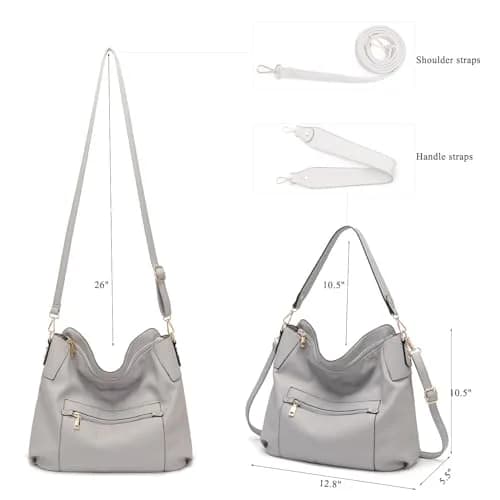 Idesort Large Hobo Purse and Wallet Set for Women — Grey, 3-Piece Set | Water & Fade Resistant Synthetic Leather thumbnail 4