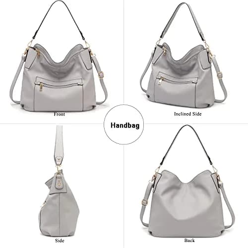 Idesort Large Hobo Purse and Wallet Set for Women — Grey, 3-Piece Set | Water & Fade Resistant Synthetic Leather thumbnail 5