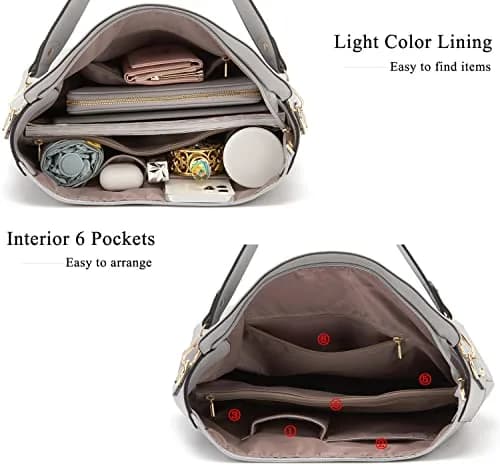 Idesort Large Hobo Purse and Wallet Set for Women — Grey, 3-Piece Set | Water & Fade Resistant Synthetic Leather thumbnail 6