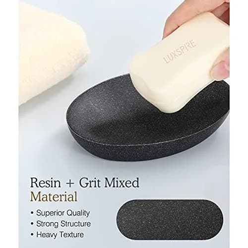 Luxspire Oval Soap Dish Resin Drainage Holder Gravel Black | Stylish & Durable Bathroom Accessory thumbnail 2