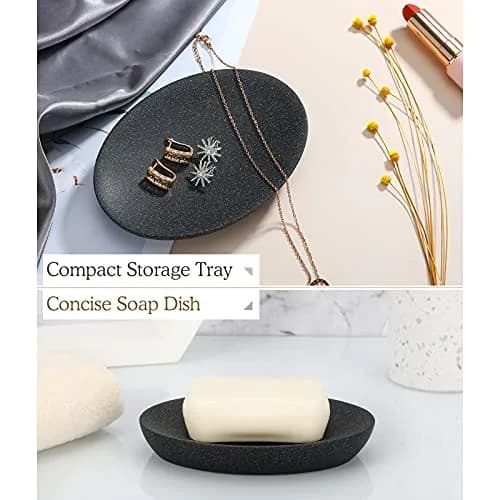 Luxspire Oval Soap Dish Resin Drainage Holder Gravel Black | Stylish & Durable Bathroom Accessory thumbnail 3
