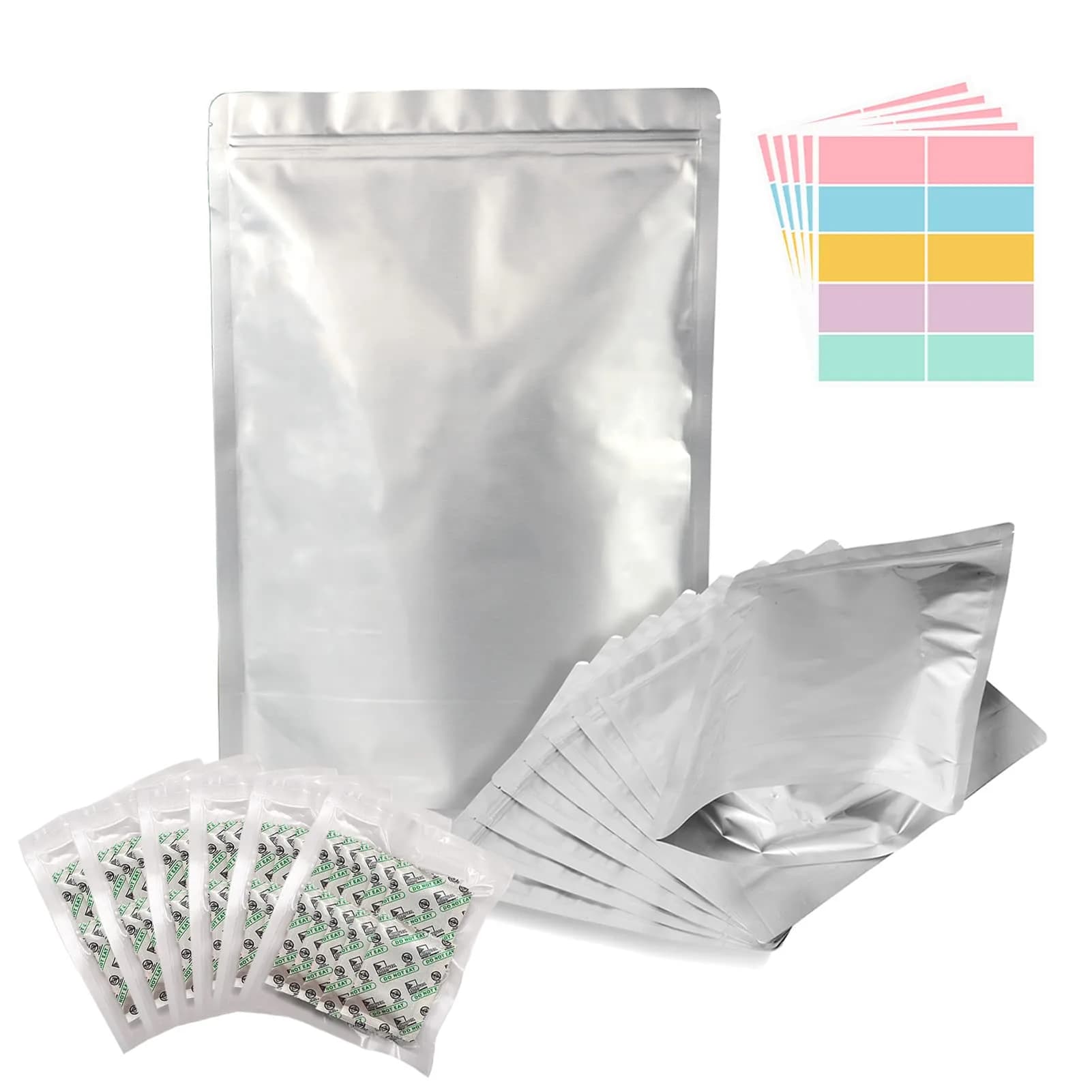 SHXWELL 1 Gallon Mylar Bags with Oxygen Absorbers & Labels, 10 Mil 10"x14" Zipper Pouches, 50 Count | Food-Grade, Puncture-Resistant, Long-Term Storage