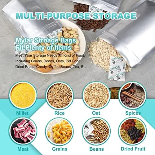 SHXWELL 1 Gallon Mylar Bags with Oxygen Absorbers & Labels, 10 Mil 10"x14" Zipper Pouches, 50 Count | Food-Grade, Puncture-Resistant, Long-Term Storage thumbnail 6