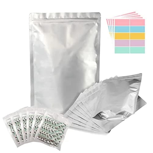 SHXWELL 1 Gallon Mylar Bags with Oxygen Absorbers & Labels, 10 Mil 10"x14" Zipper Pouches, 50 Count | Food-Grade, Puncture-Resistant, Long-Term Storage thumbnail 1