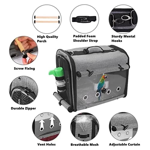 Suertree Bird Carrier Backpack with Stand 44.7cm (17.6") | Lightweight Portable Cockatiel Travel Cage with Accessories thumbnail 3