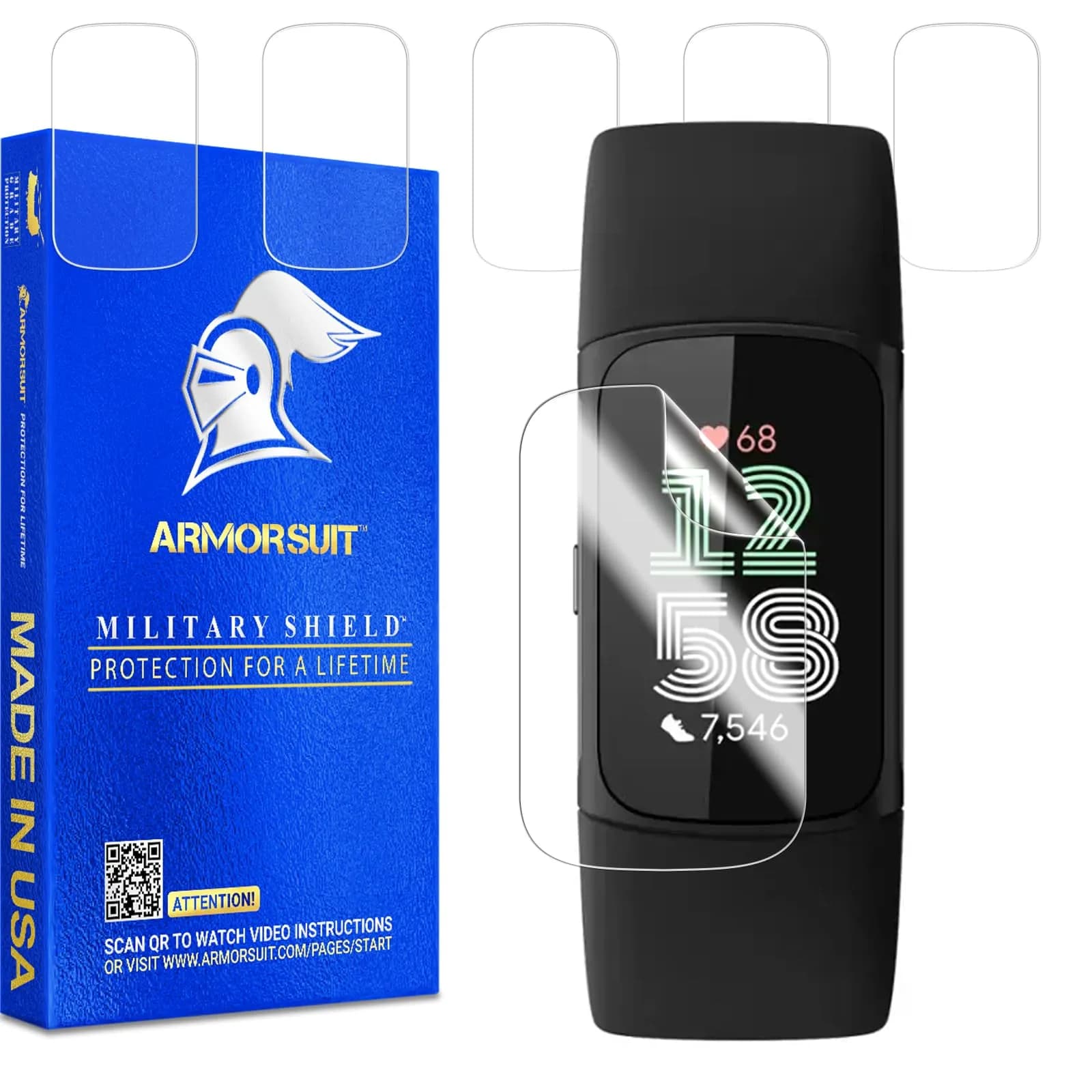 ArmorSuit 6 Pack for Fitbit Charge 6 / Charge 5 Screen Protector MilitaryShield HD Clear TPU Film - Made in USA | Military-Grade Defense & Self-Healing