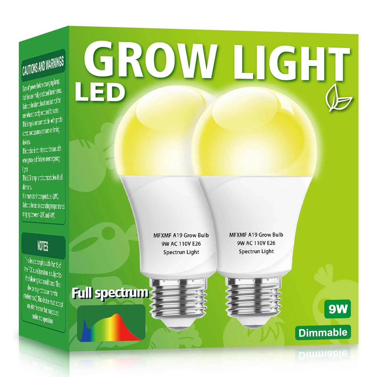mfxmf Full Spectrum A19 LED Grow Light Bulb 9W (Replaces 100W) | 4-Pack, E26 Base — Full Spectrum