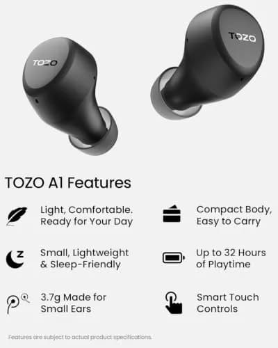TOZO A1 Wireless Earbuds Bluetooth 5.3 Light Weight in Ear Headphones | Small Ears Comfort & Long Battery thumbnail 2