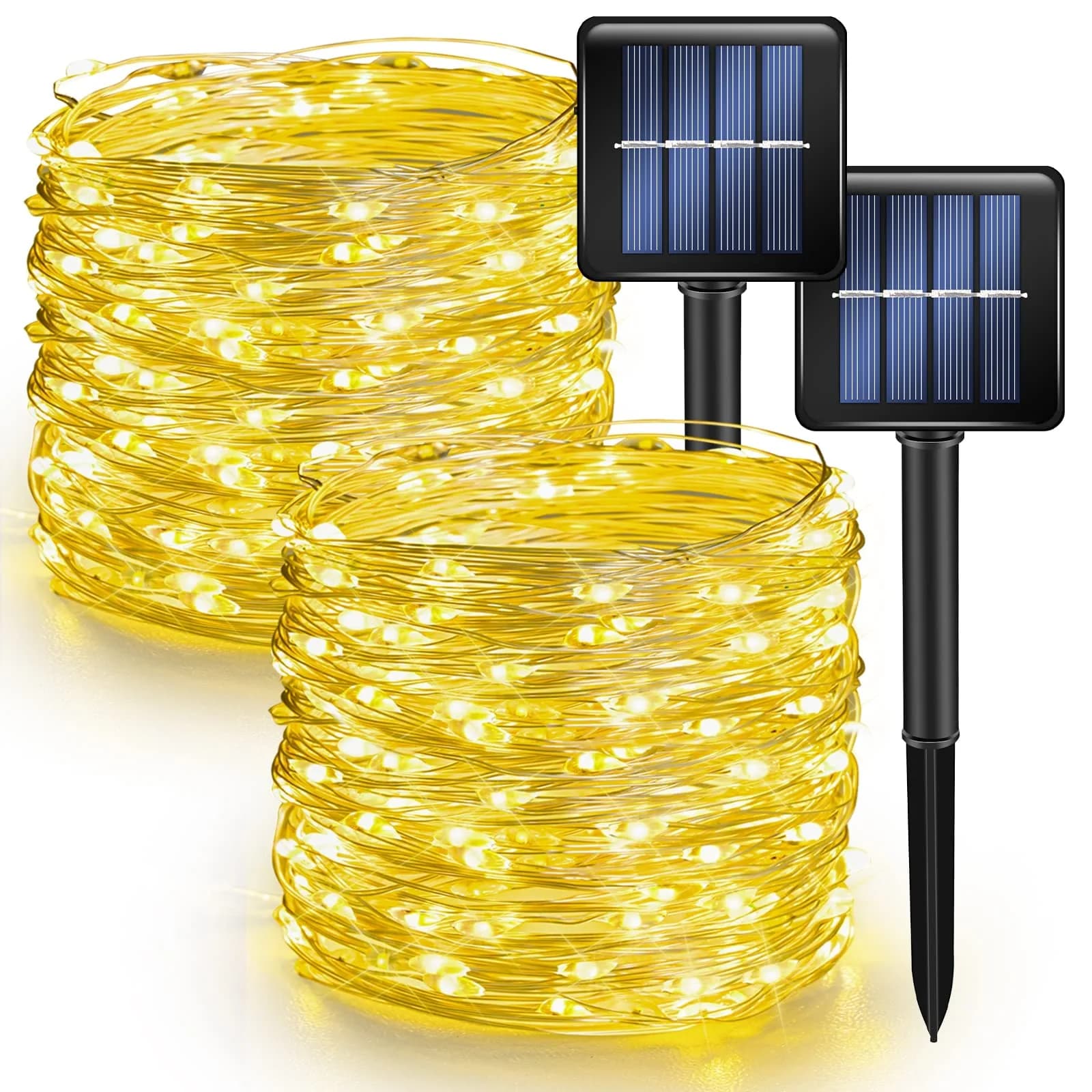 Dazzle Bright Solar String Lights Outdoor 2 Pack 45.9ft (14m) | 240 LEDs Warm White — Warm White