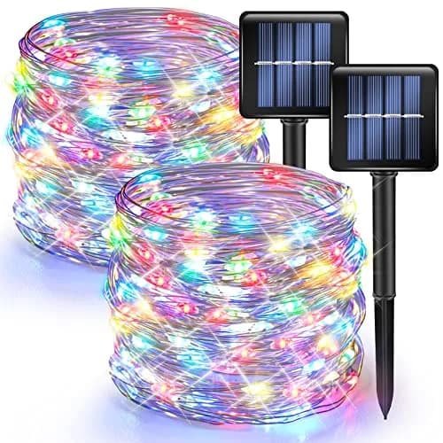 Dazzle Bright 2 Pack Solar String Lights Outdoor 24.38 m (80 ft) | 8 Modes, Multi-Colored Fairy Lights for Patio, Party, Yard thumbnail 1