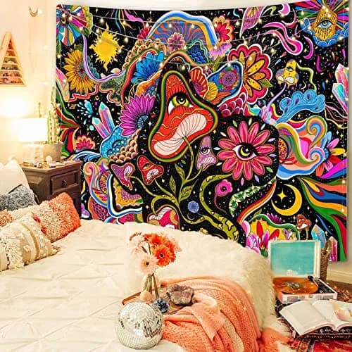 Lunerfex Pink Mushroom Floral Tapestry 50×60 Inches | Vibrant Artistic Wall Decor for Bedroom & Living Room thumbnail 4
