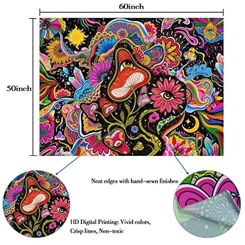 Lunerfex Pink Mushroom Floral Tapestry 50×60 Inches | Vibrant Artistic Wall Decor for Bedroom & Living Room thumbnail 6