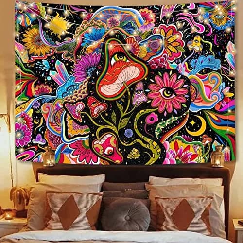 Lunerfex Pink Mushroom Floral Tapestry 50×60 Inches | Vibrant Artistic Wall Decor for Bedroom & Living Room thumbnail 3